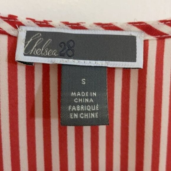 Chelsea28 Top, Faux Wrap, Side Zip, Long Sleeves, Striped, Red & White, Small - Picture 4 of 10